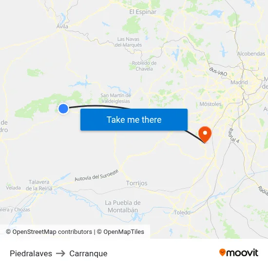 Piedralaves to Carranque map