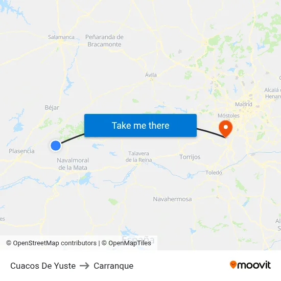 Cuacos De Yuste to Carranque map