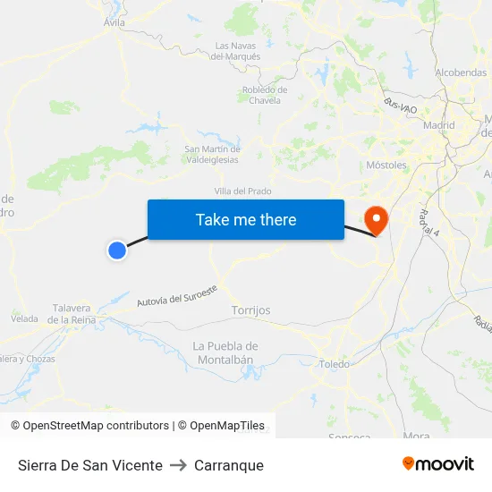 Sierra De San Vicente to Carranque map