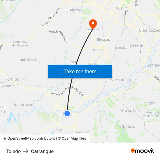 Toledo to Carranque map