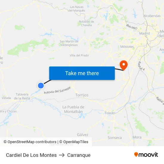 Cardiel De Los Montes to Carranque map