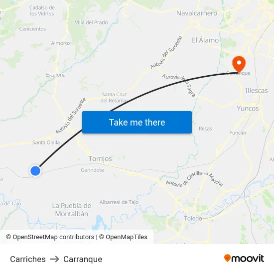 Carriches to Carranque map