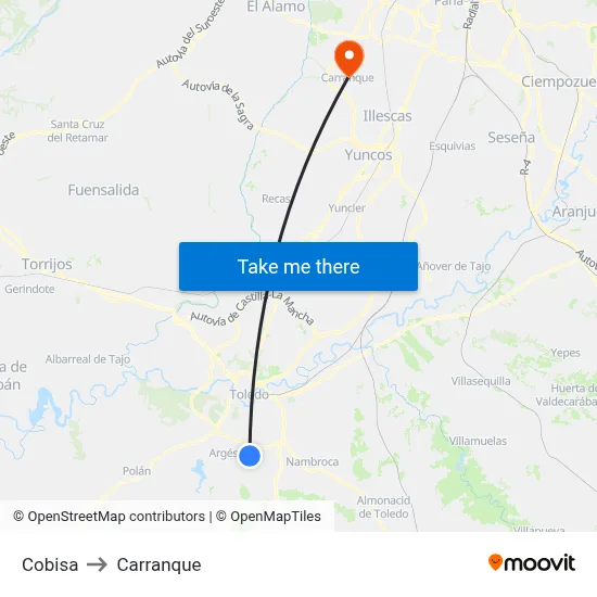 Cobisa to Carranque map