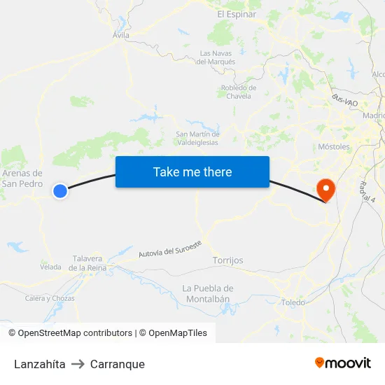 Lanzahíta to Carranque map