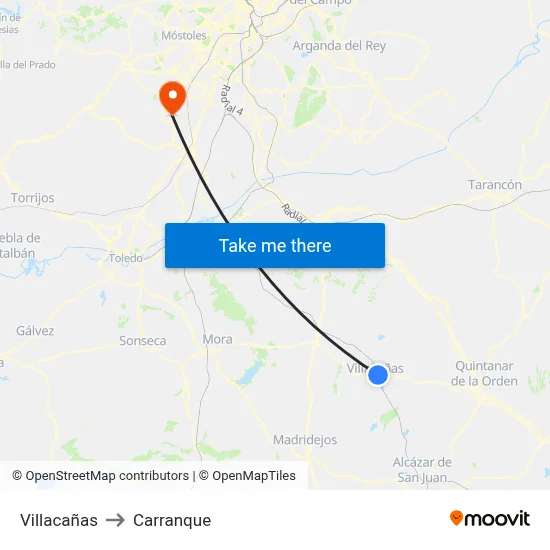 Villacañas to Carranque map
