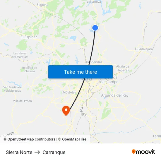 Sierra Norte to Carranque map