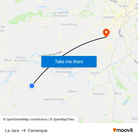 La Jara to Carranque map