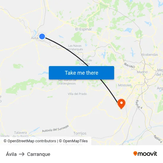 Ávila to Carranque map