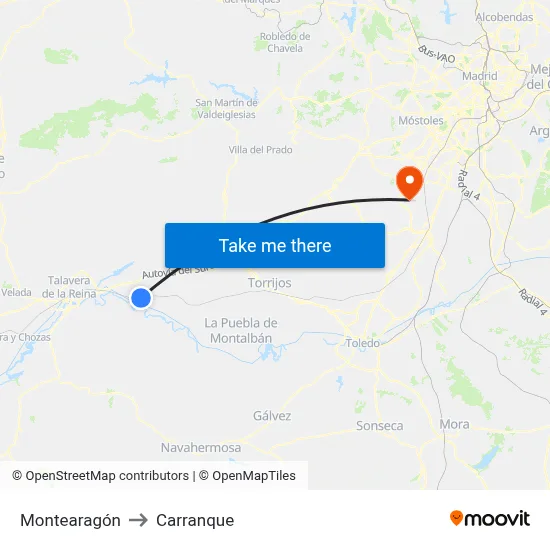 Montearagón to Carranque map