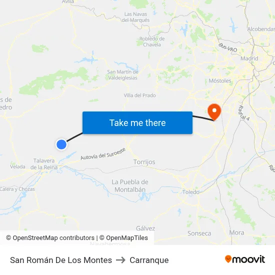San Román De Los Montes to Carranque map