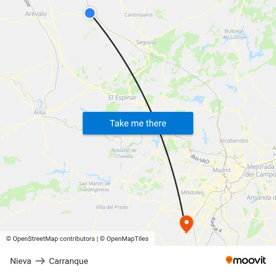 Nieva to Carranque map