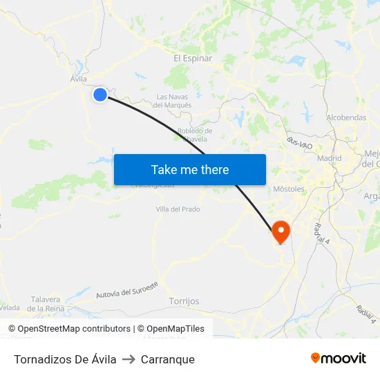 Tornadizos De Ávila to Carranque map
