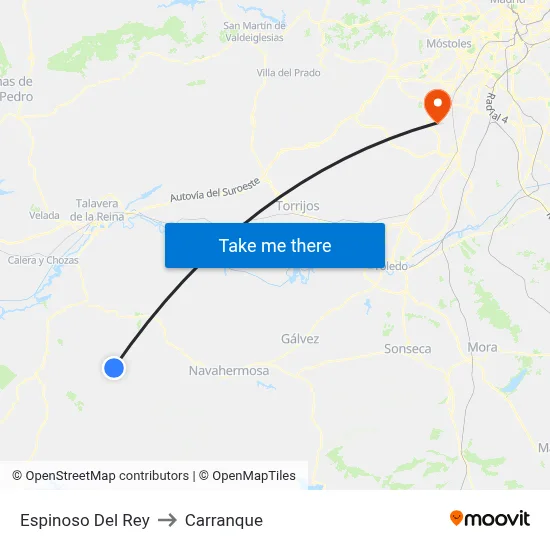 Espinoso Del Rey to Carranque map