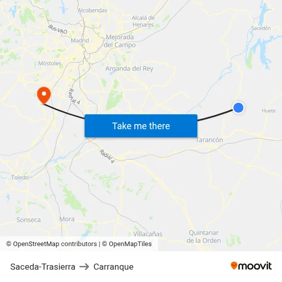 Saceda-Trasierra to Carranque map