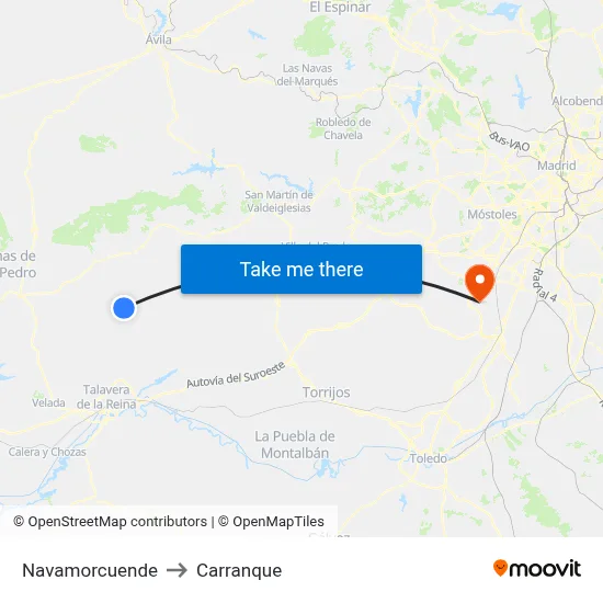 Navamorcuende to Carranque map