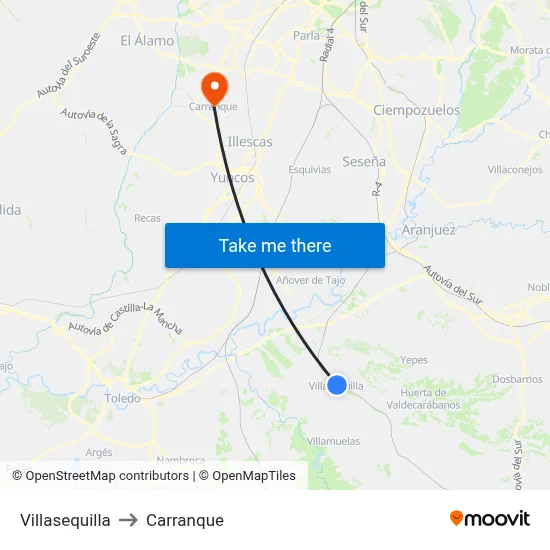 Villasequilla to Carranque map