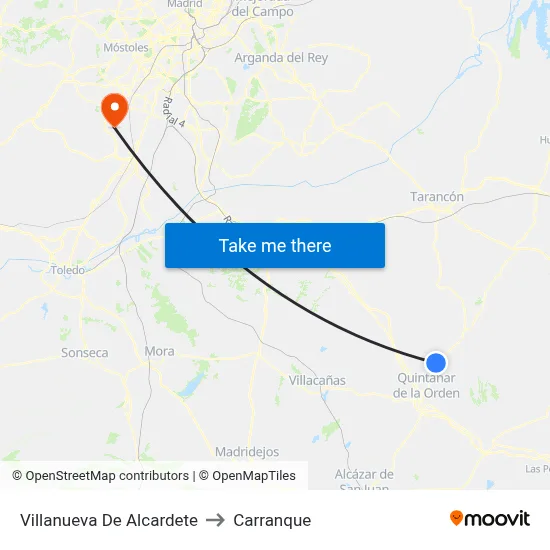 Villanueva De Alcardete to Carranque map