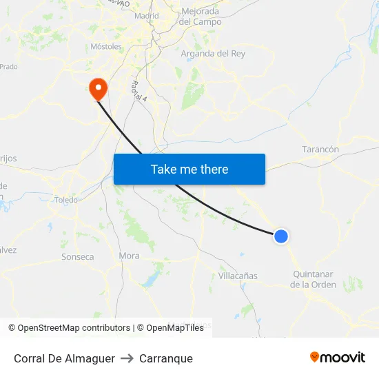 Corral De Almaguer to Carranque map
