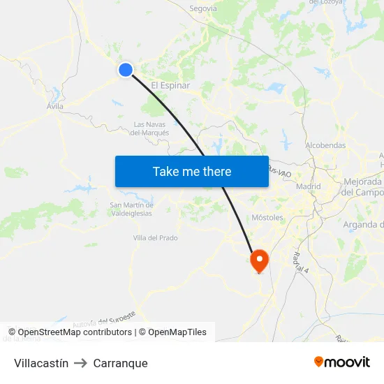 Villacastín to Carranque map