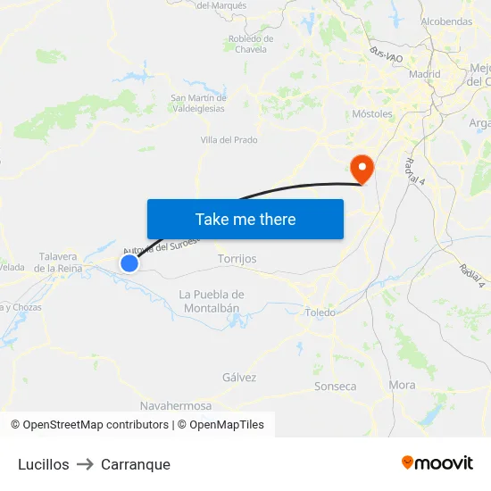 Lucillos to Carranque map