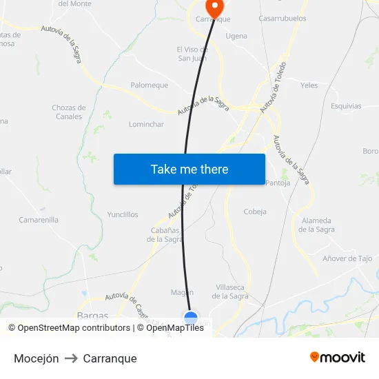 Mocejón to Carranque map