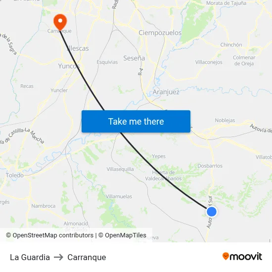 La Guardia to Carranque map