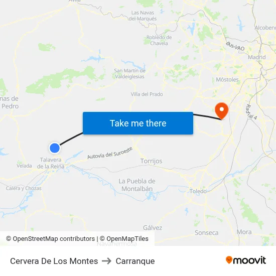 Cervera De Los Montes to Carranque map