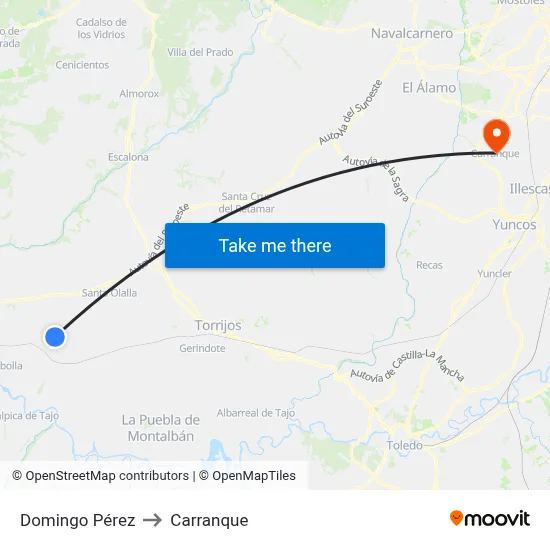 Domingo Pérez to Carranque map