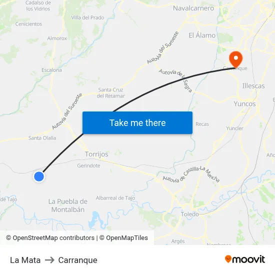 La Mata to Carranque map