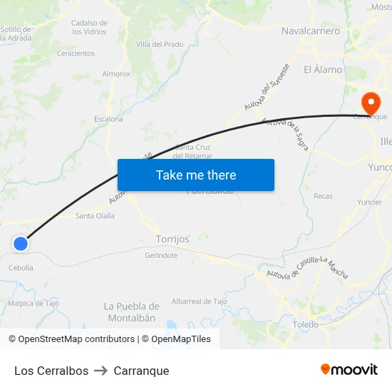 Los Cerralbos to Carranque map