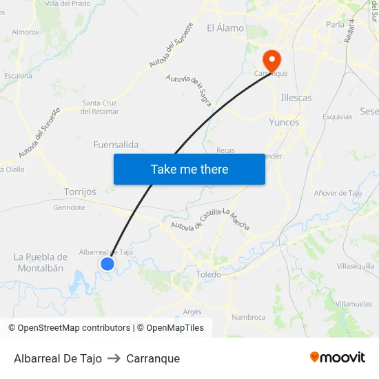 Albarreal De Tajo to Carranque map