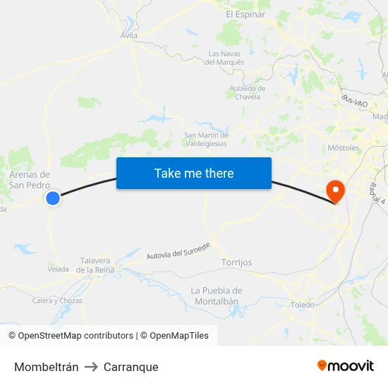 Mombeltrán to Carranque map