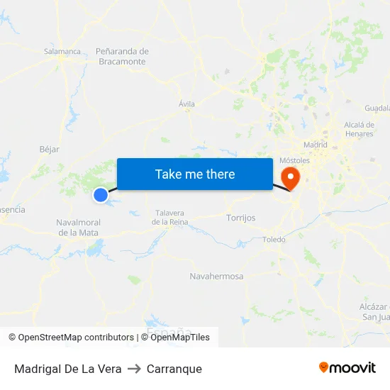 Madrigal De La Vera to Carranque map