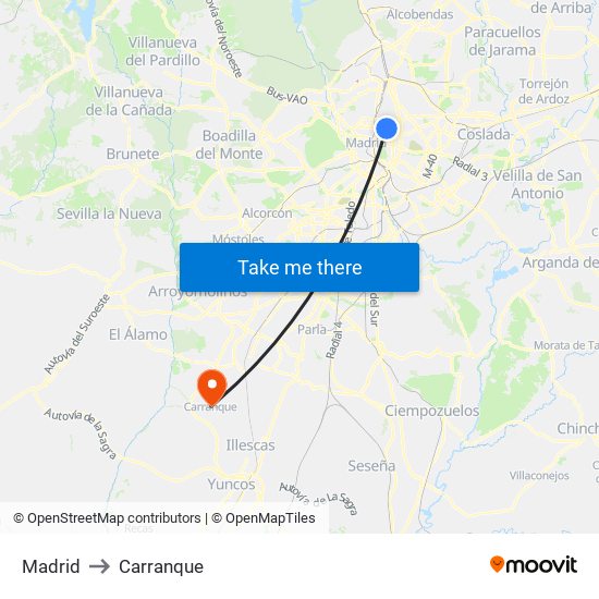 Madrid to Carranque map