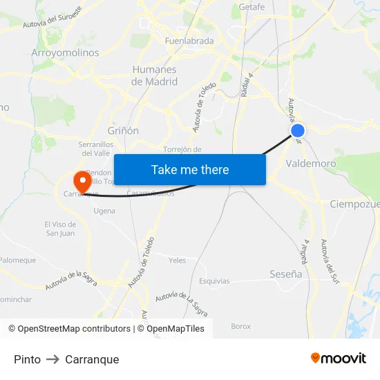 Pinto to Carranque map