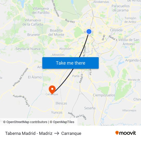 Taberna Madrid - Madriz to Carranque map