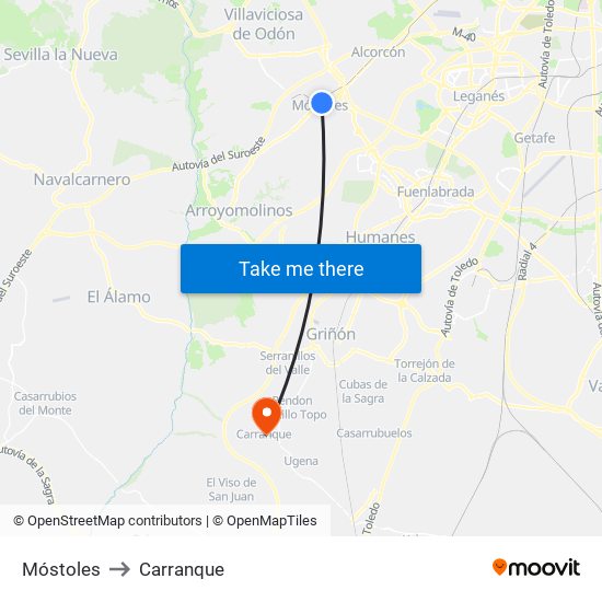 Móstoles to Carranque map