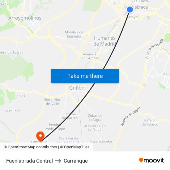 Fuenlabrada Central to Carranque map
