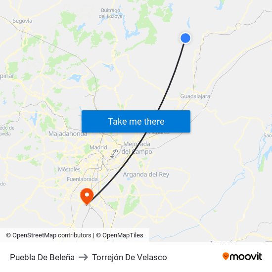 Puebla De Beleña to Torrejón De Velasco map