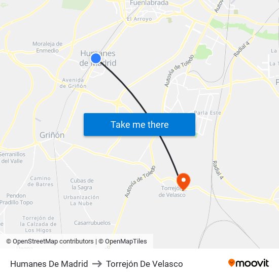 Humanes De Madrid to Torrejón De Velasco map