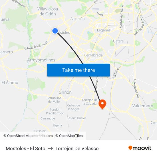 Móstoles - El Soto to Torrejón De Velasco map