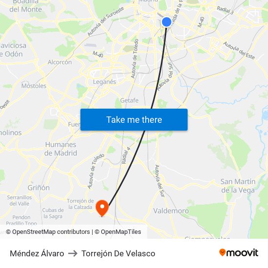 Méndez Álvaro to Torrejón De Velasco map