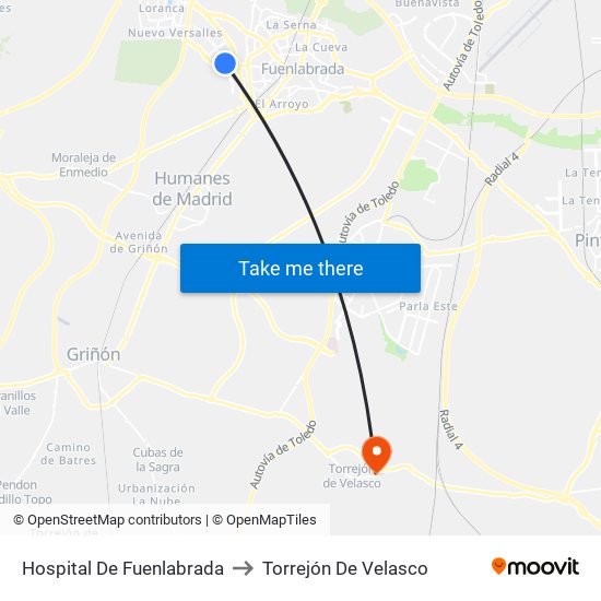 Hospital De Fuenlabrada to Torrejón De Velasco map