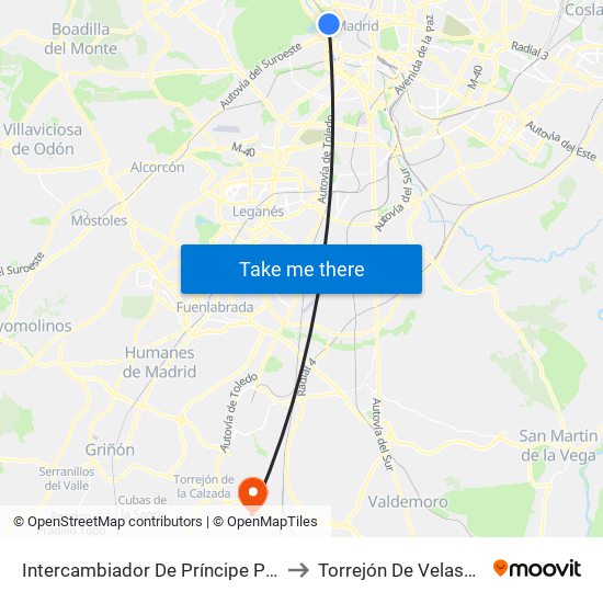 Intercambiador De Príncipe Pío to Torrejón De Velasco map