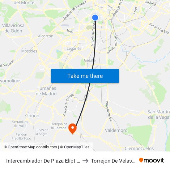 Intercambiador De Plaza Elíptica to Torrejón De Velasco map