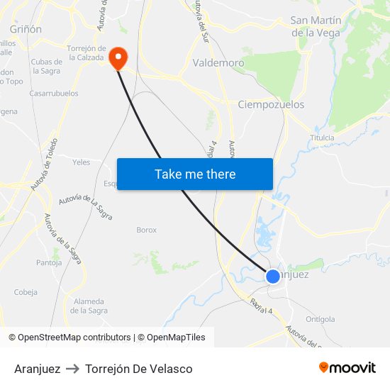 Aranjuez to Torrejón De Velasco map