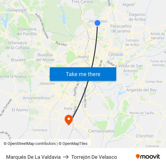 Marqués De La Valdavia to Torrejón De Velasco map
