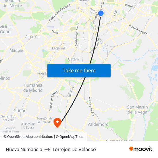 Nueva Numancia to Torrejón De Velasco map