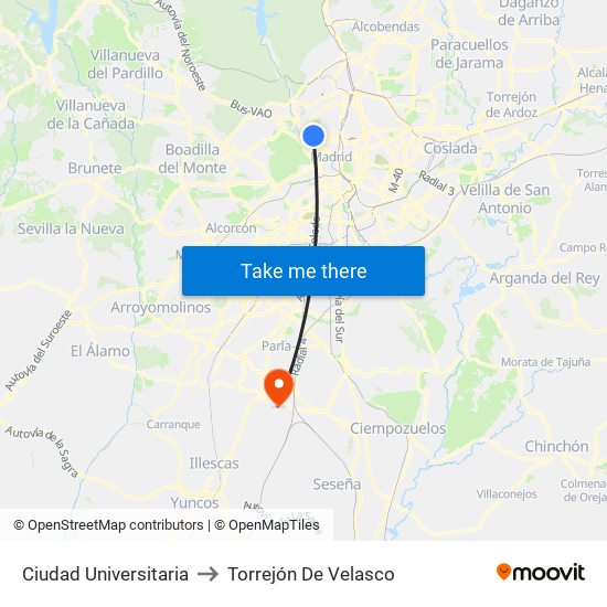 Ciudad Universitaria to Torrejón De Velasco map