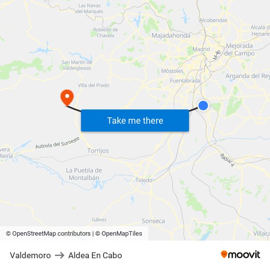 Valdemoro to Aldea En Cabo map